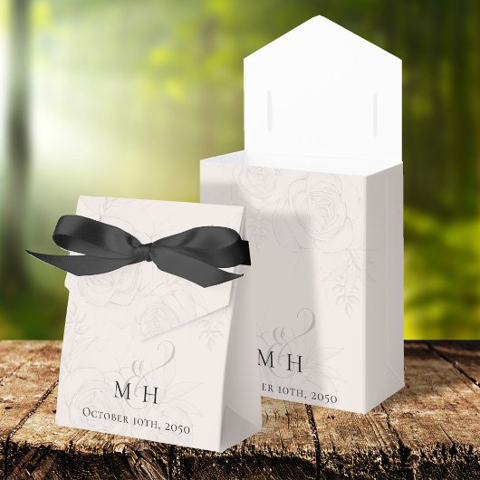 Roze Blush Bruiloft Bloemen Botanische Typografie Bedankdoosjes