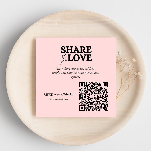 Roze Blush bruiloft foto delen met QR-code Informatiekaartje