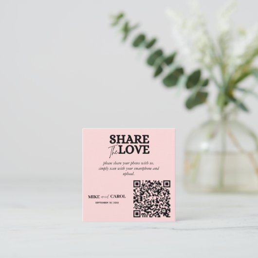 Roze Blush bruiloft foto delen met QR-code Informatiekaartje (Staand voorkant)