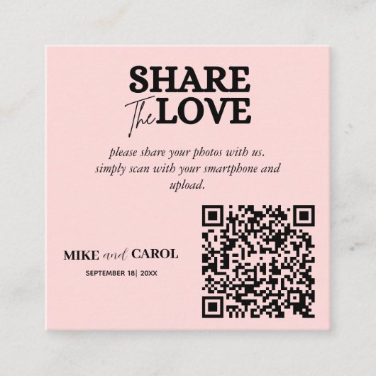 Roze Blush bruiloft foto delen met QR-code Informatiekaartje (Voorkant)