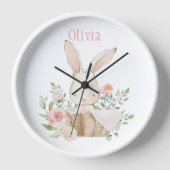 Roze Blush Bunny Rabbit Name Nursery Clock (Voorkant)