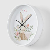 Roze Blush Bunny Rabbit Name Nursery Clock (Hoek)