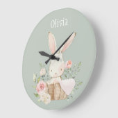 Roze Blush Bunny Sage Green Name Nursery Clock Grote Klok (Hoek)