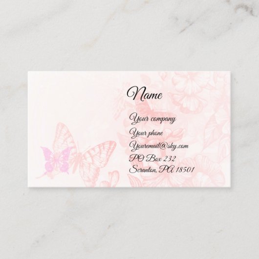 Roze blush Butterflies Visitekaartje (Voorkant)