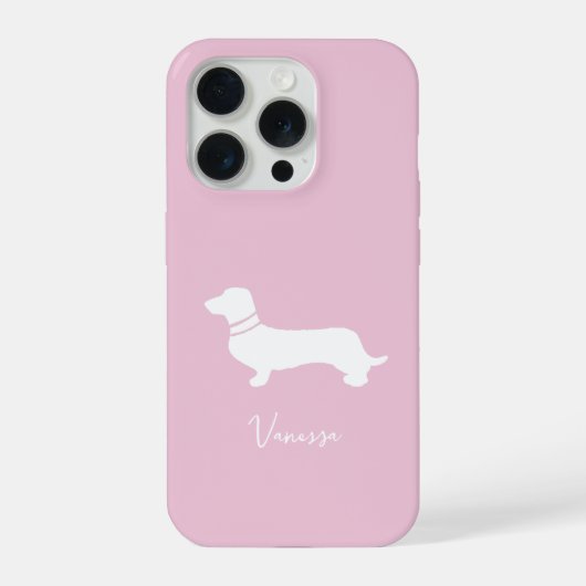 Roze blush champagne aangepaste moderne dachsund iPhone hoesje (Achterkant)