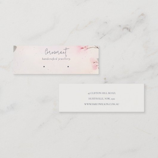 Roze blush Cherry Blossom Stud Loop Hoop Holder Mini Visitekaartje (Voorkant / Achterkant)