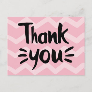 Roze & Blush Chevron Strepen Zwart Bedankt Feest Briefkaart