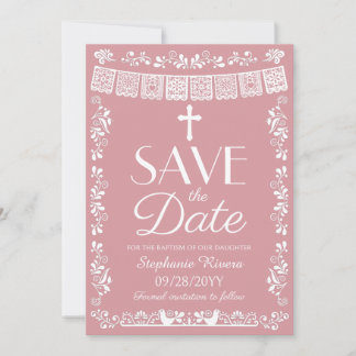 Roze Blush Cielito Lindo Save the Date Doopfeest Kaart