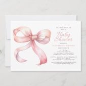 Roze Blush Coquette Bow Elegant Baby Meisje Douche Kaart (Voorkant)