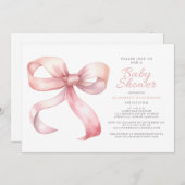 Roze Blush Coquette Bow Elegant Baby Meisje Douche Kaart (Voorkant / Achterkant)