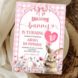 Roze Blush Coquette Konijntje Bloemige Verjaardag Kaart
