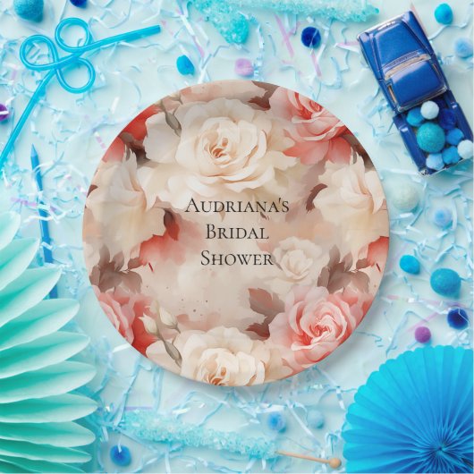  Roze Blush Cream Floral Vrijgezellenfeest Papieren Bordje (Feest)
