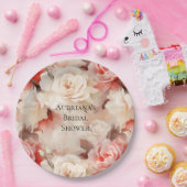  Roze Blush Cream Floral Vrijgezellenfeest Papieren Bordje (Feest)