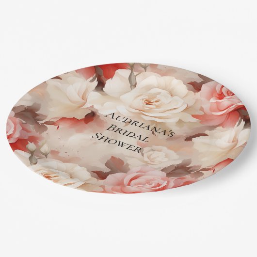  Roze Blush Cream Floral Vrijgezellenfeest Papieren Bordje (Gekanteld)