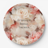  Roze Blush Cream Floral Vrijgezellenfeest Papieren Bordje (Voorkant)