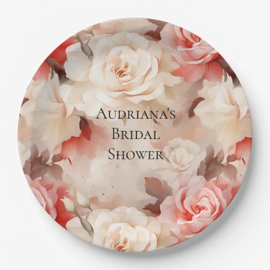  Roze Blush Cream Floral Vrijgezellenfeest Papieren Bordje (Voorkant)