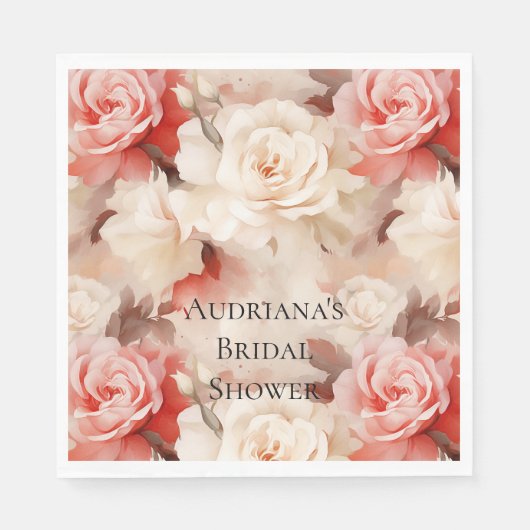  Roze Blush Cream Floral Vrijgezellenfeest Servet (Voorkant)