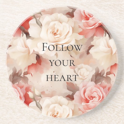  Roze Blush Cream Floral Vrijgezellenfeest Zandsteen Onderzetter (Voorkant)