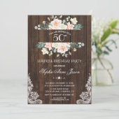 Roze Blush Cream Floral Wood Lace 50th Birthday Kaart (Staand voorkant)
