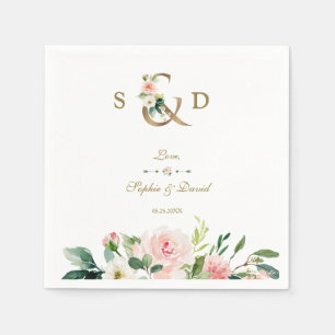 Roze Blush Cream Flowers Gold Ampersand Weddenscha Servet