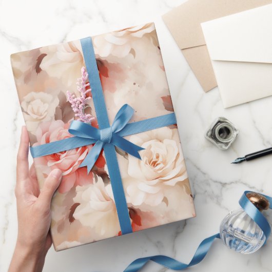  Roze Blush Cream Roos Bloemen Huwelijk Cadeaupapier
