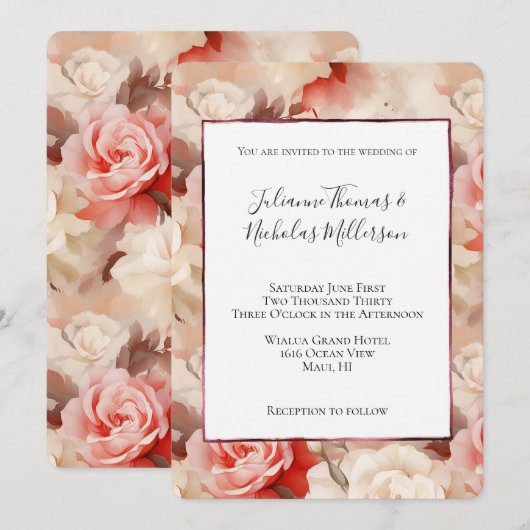  Roze Blush Cream Roos Bloemen Huwelijk Kaart (Voorkant / Achterkant)