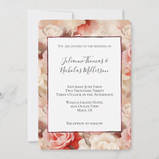  Roze Blush Cream Roos Bloemen Huwelijk Kaart (Voorkant)