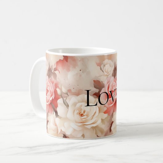  Roze Blush Cream Roos Bloemen Koffiemok (Voorkant links)