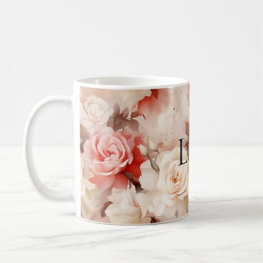  Roze Blush Cream Roos Bloemen Koffiemok (Links)