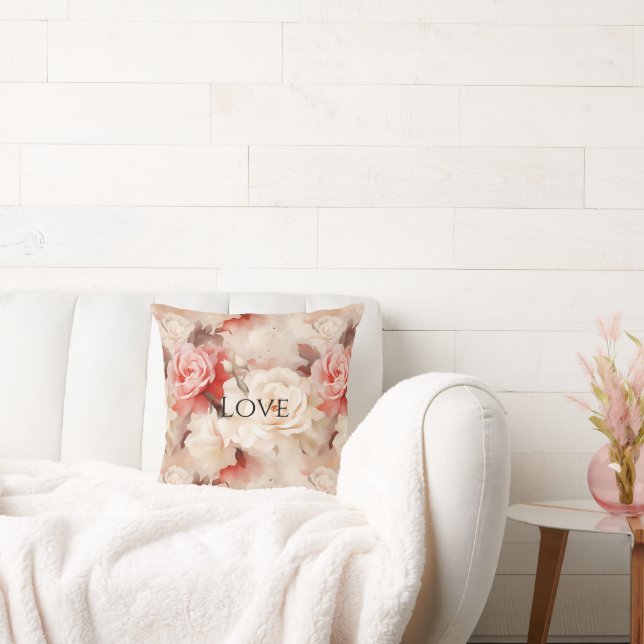  Roze Blush Cream Roos Bloemen Kussen (Bank)