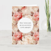 Roze Blush Cream Roos Bloemen Liefde & Joy Wedding Kaart (Voorkant)