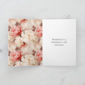 Roze Blush Cream Roos Bloemen Liefde & Joy Wedding Kaart (Binnen)