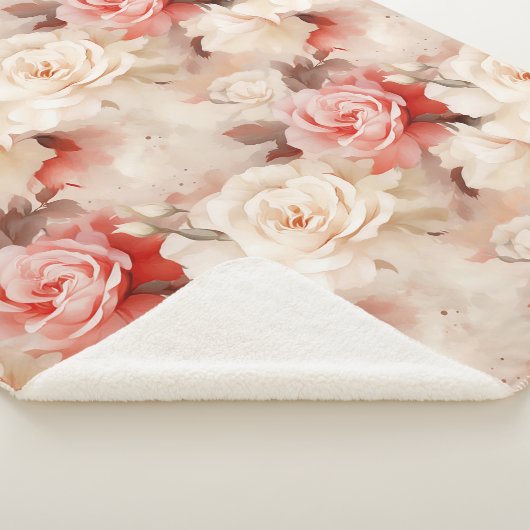  Roze Blush Cream Roos Bloemen Sherpa Deken (3/4)