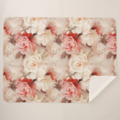  Roze Blush Cream Roos Bloemen Sherpa Deken (Voorkant (horizontaal))