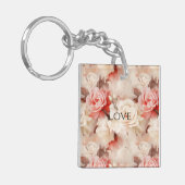  Roze Blush Cream Roos Bloemen Sleutelhanger (Voorkant Links)