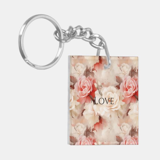  Roze Blush Cream Roos Bloemen Sleutelhanger (Voorkant Links)