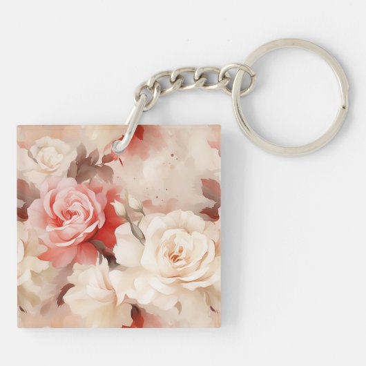  Roze Blush Cream Roos Bloemen Sleutelhanger (Achterkant)