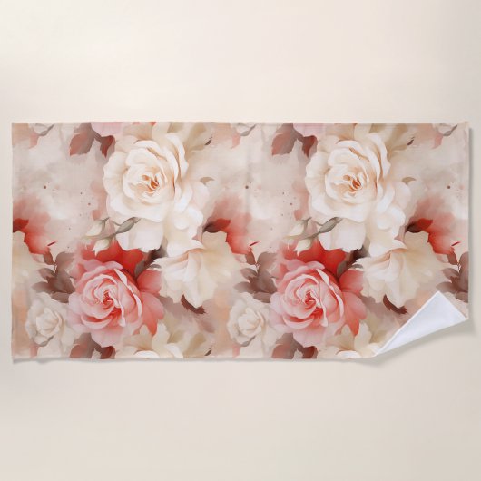 Roze Blush Cream Roos Bloemen Strandlaken (Voorkant)