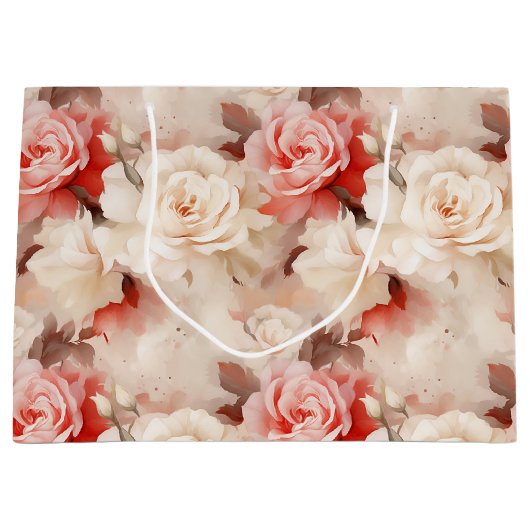  Roze Blush Cream Roos Floral Vrijgezellenfeest Groot Cadeauzakje (Voorkant)