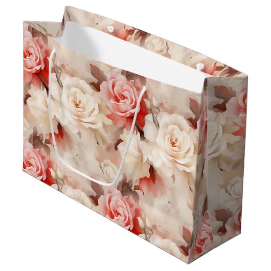  Roze Blush Cream Roos Floral Vrijgezellenfeest Groot Cadeauzakje (Voorkant Gekanteld)