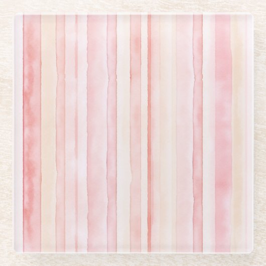 Roze Blush Cream Stripes Glazen Onderzetter (Voorkant)