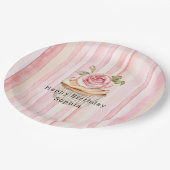 Roze Blush Cream Stripes Roos Cupcake Verjaardag Papieren Bordje (Gekanteld)