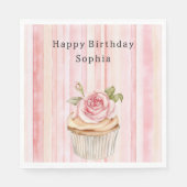 Roze Blush Cream Stripes Roos Cupcake Verjaardag Servet (Voorkant)
