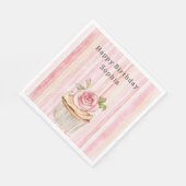 Roze Blush Cream Stripes Roos Cupcake Verjaardag Servet (Hoek)