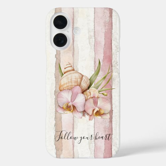 Roze Blush Crème Strepen Orchidee Bloemen Case-Mate iPhone Case (Achterkant)