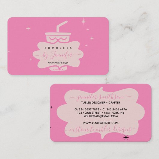 Roze blush Cute Tumbler mok Visitekaartje (Voorkant / Achterkant)
