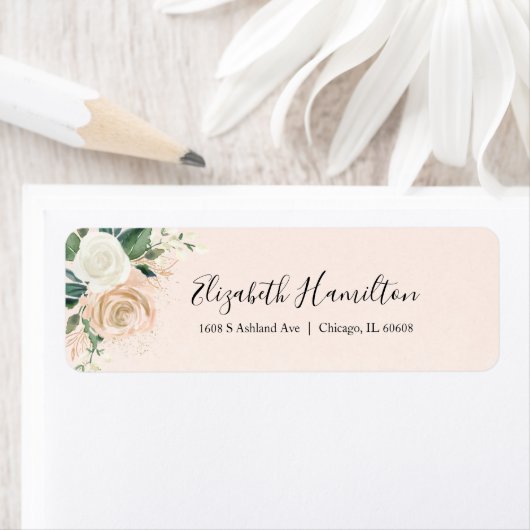 Roze Blush Delicate Bloemen Waterverf Elegant Etiket (Insitu)