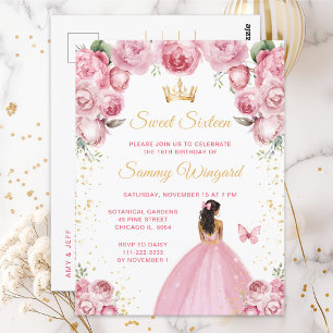 Roze Blush Donkere Huid Prinses Sweet Sixteen Briefkaart