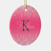 Roze Blush, Drijvende glitter, Roos Gold Monogram Keramisch Ornament (Rechts)