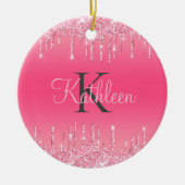 Roze Blush, Drijvende glitter, Roos Gold Monogram Keramisch Ornament (Voorkant)